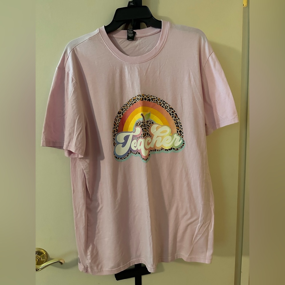 TEACHER SHIRT LEOPARD RAINBOW